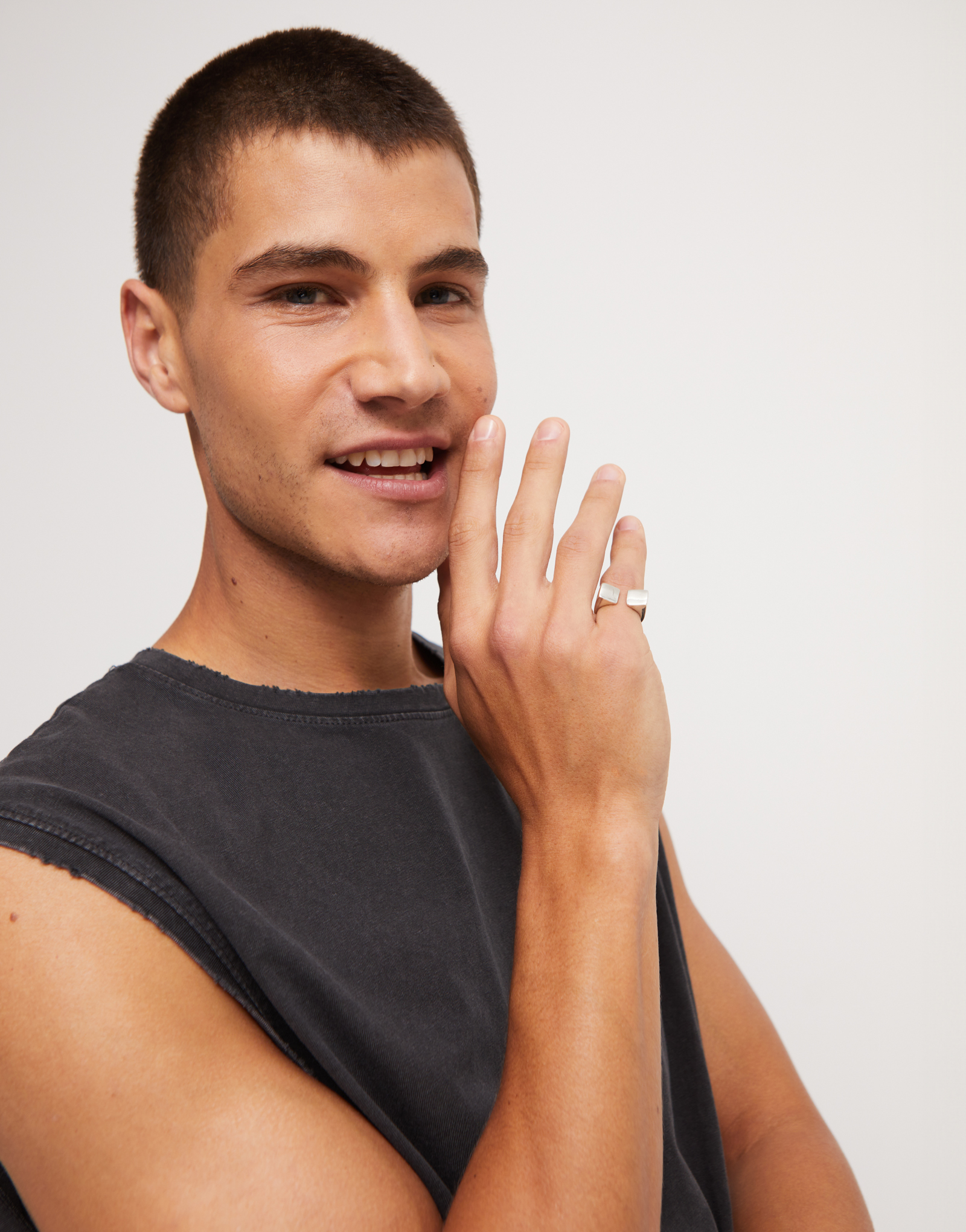 Square shape open ring, Silver, large thumbnail